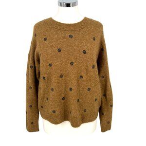 Madewell Floral Embroidered Pullover Sweater Alpaca Wool Blend Camel Size Medium